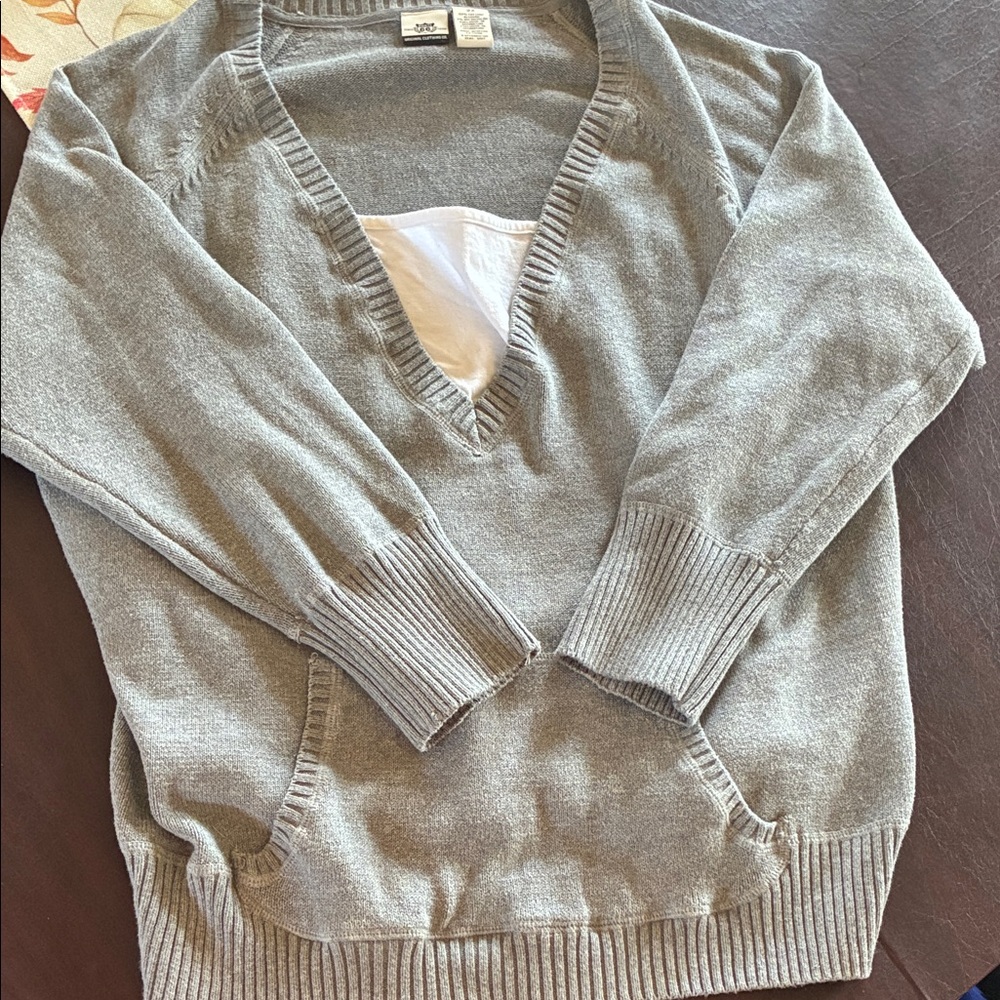Women's Gray V-Neck Sweater